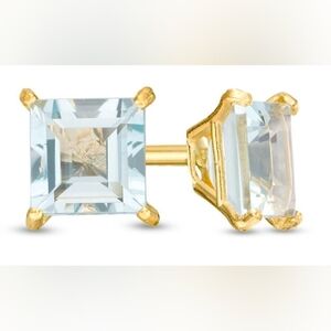 4.0mm Princess-Cut Aquamarine Solitaire Earrings in 14K Yellow Gold